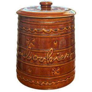 Vintage Marcrest Daisy and Dot Brown Stoneware Cookie Jar 1950s Oven Proof